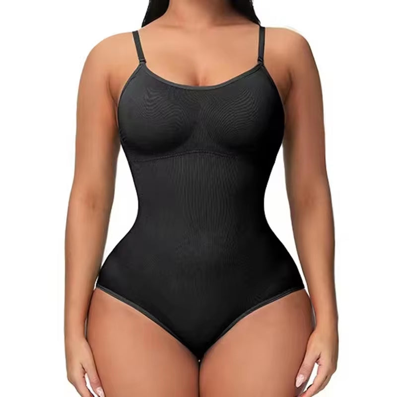 Super Sale V-Neck Spaghetti Strap Shapewear Bodysuit – Slimming, Compression, Open Crotch Design for a Smooth Silhouette