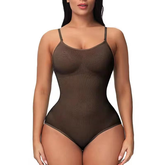 Super Sale V-Neck Spaghetti Strap Shapewear Bodysuit – Slimming, Compression, Open Crotch Design for a Smooth Silhouette