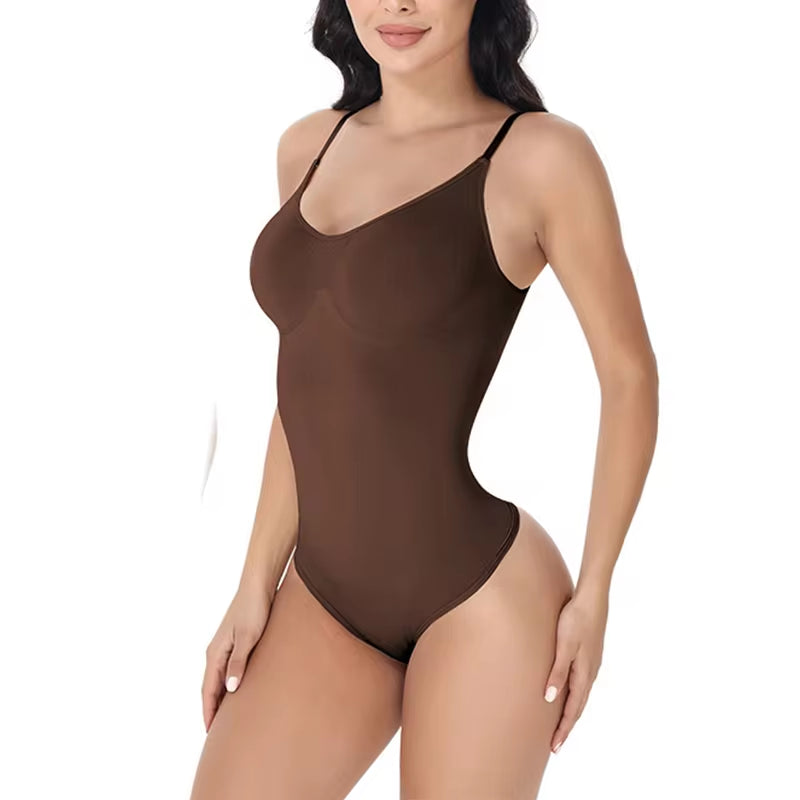 Super Sale V-Neck Spaghetti Strap Shapewear Bodysuit – Slimming, Compression, Open Crotch Design for a Smooth Silhouette