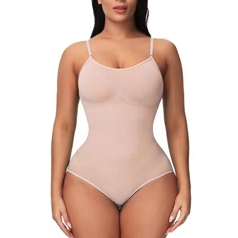 Super Sale V-Neck Spaghetti Strap Shapewear Bodysuit – Slimming, Compression, Open Crotch Design for a Smooth Silhouette