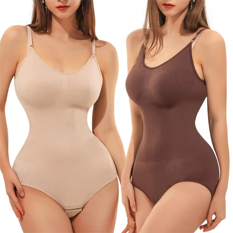 Super Sale V-Neck Spaghetti Strap Shapewear Bodysuit – Slimming, Compression, Open Crotch Design for a Smooth Silhouette